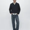 Cotton Knit Polo Sweater