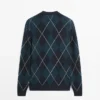Cotton Knit Sweater with Argyle Detail
