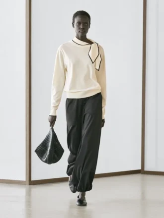 Cotton Knit Sweater with Scarf Detail