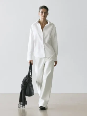 Cotton Poplin Shirt with Dart Detail