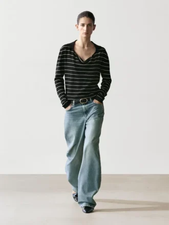 Cotton Striped Knit Polo Sweater