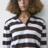 Cotton Striped Knit Polo Sweater