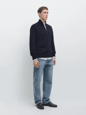 Cotton Zip-Up Knit Cardigan