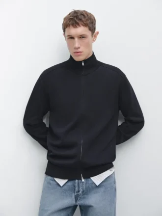 Cotton Zip-Up Knit Cardigan