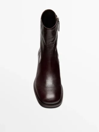 Crackled Leather Flat Ankle Boots Crackled Leather Flat Ankle Boots