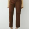 Cropped Suede Leather Trousers with Drawstrings