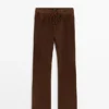 Cropped Suede Leather Trousers with Drawstrings