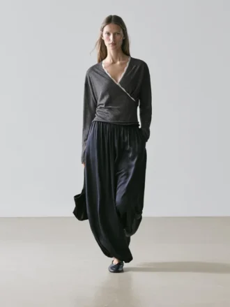 Cross-Over Knit Cardigan with Lace Detail