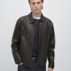 Distressed Effect Leather Jacket