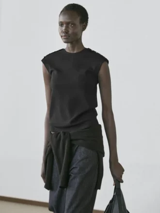 Drop Sleeve T-Shirt with Button Details Drop Sleeve T-Shirt with Button Details