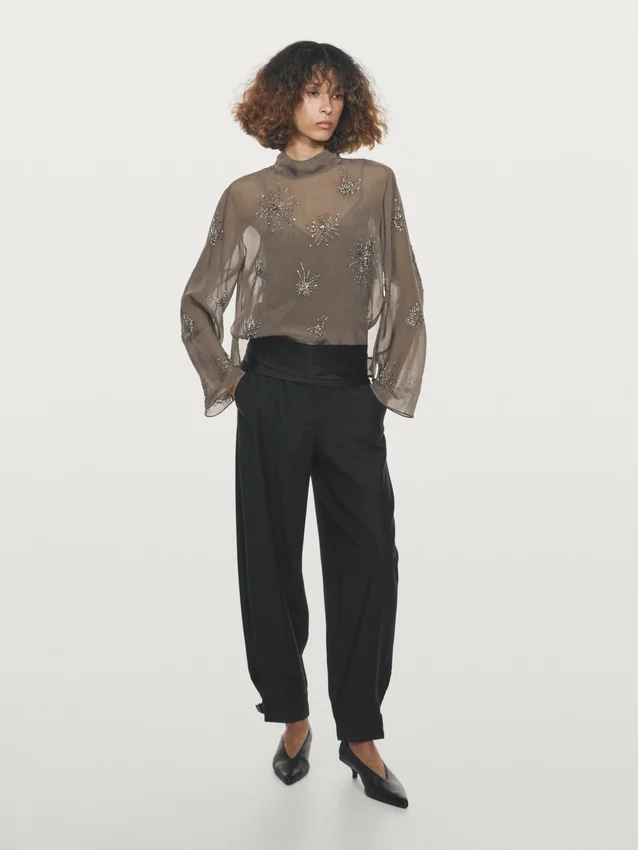 Embroidered Semi-Sheer Blouse Embroidered Semi-Sheer Blouse
