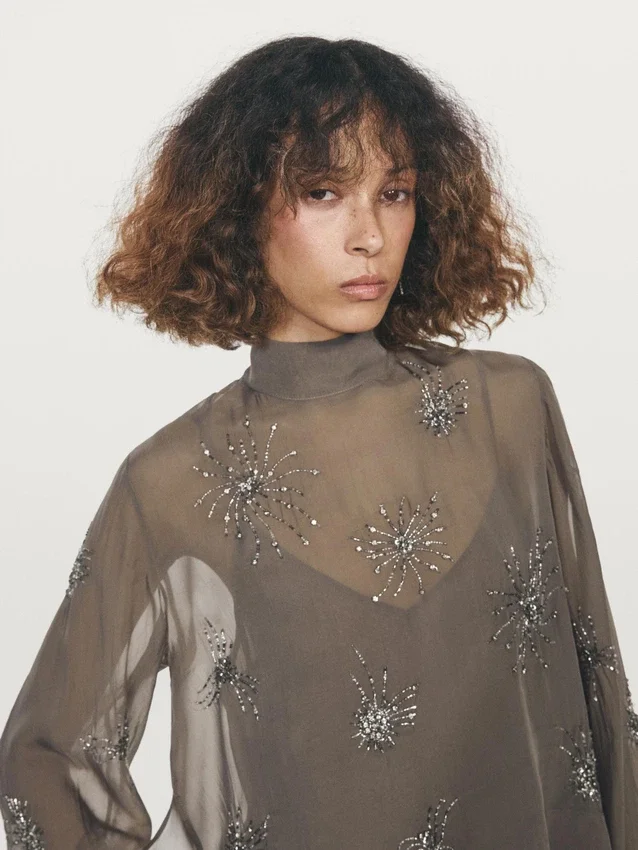 Embroidered Semi-Sheer Blouse Embroidered Semi-Sheer Blouse
