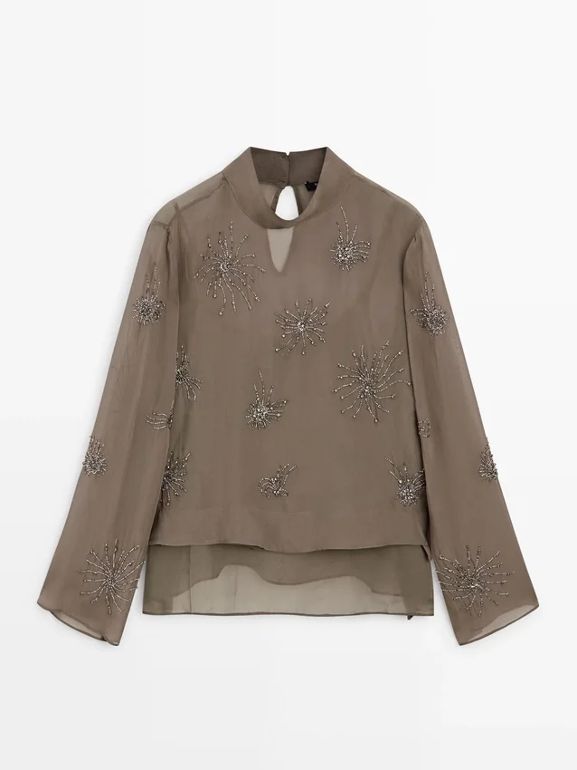 Embroidered Semi-Sheer Blouse Embroidered Semi-Sheer Blouse