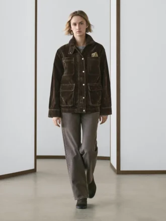 Flocked Denim Jacket with Collar Detail