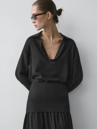 Flowing Cotton Blend V-Neck Shirt