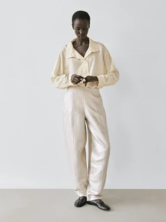 Flowing Metallic Linen Trousers