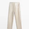 Flowing Metallic Linen Trousers