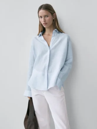 Flowing Pinstriped 100% Linen Shirt