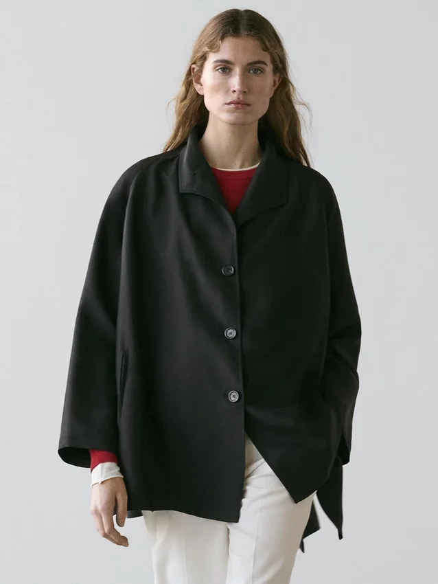 Flowing Voluminous Cape with Button Details Flowing Voluminous Cape with Button Details