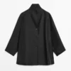 Flowing Voluminous Cape with Button Details Flowing Voluminous Cape with Button Details