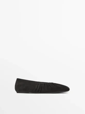 Gathered Split Leather Ballet Flats