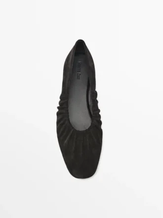 Gathered Split Leather Ballet Flats