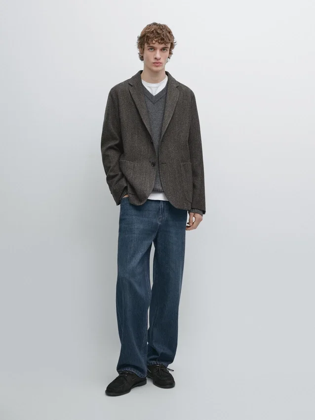 Herringbone Wool Blend Blazer Herringbone Wool Blend Blazer