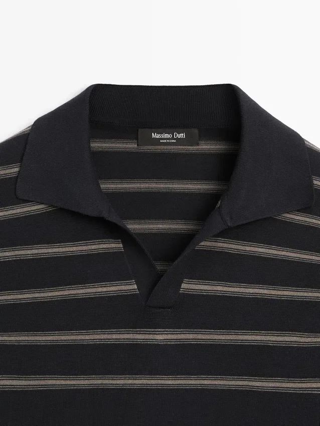 Knit Polo Sweater with Contrast Stripes Knit Polo Sweater with Contrast Stripes