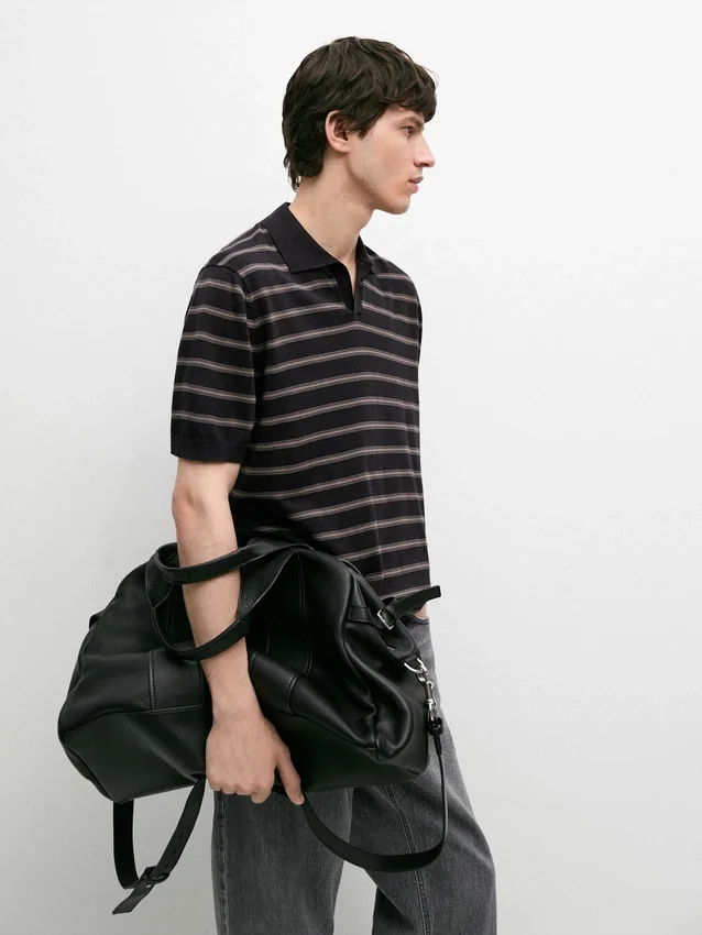 Knit Polo Sweater with Contrast Stripes Knit Polo Sweater with Contrast Stripes