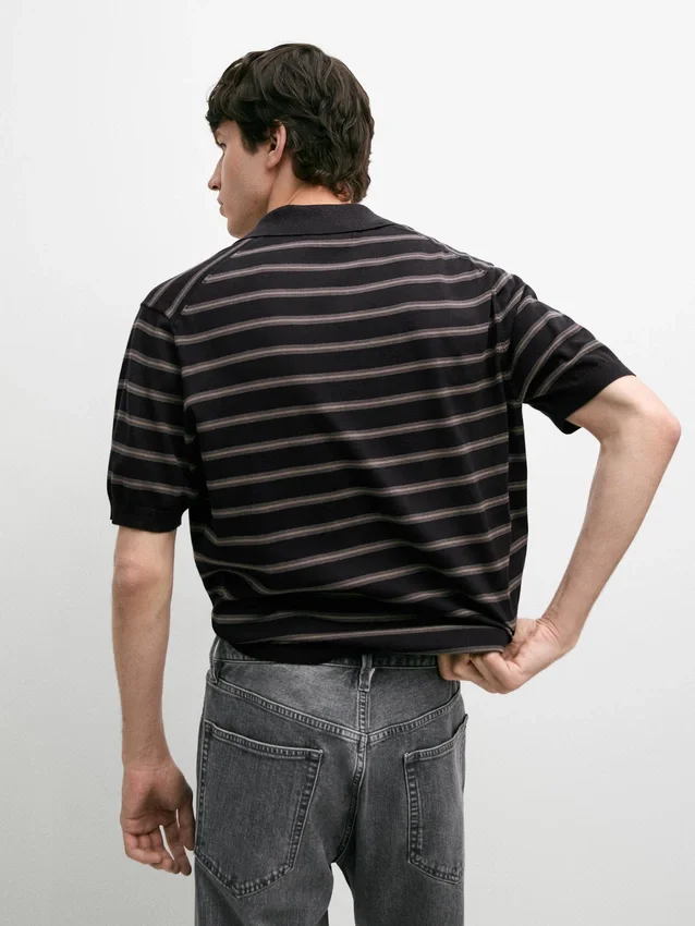 Knit Polo Sweater with Contrast Stripes Knit Polo Sweater with Contrast Stripes