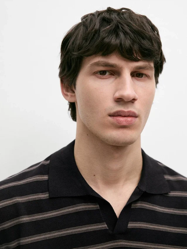 Knit Polo Sweater with Contrast Stripes Knit Polo Sweater with Contrast Stripes