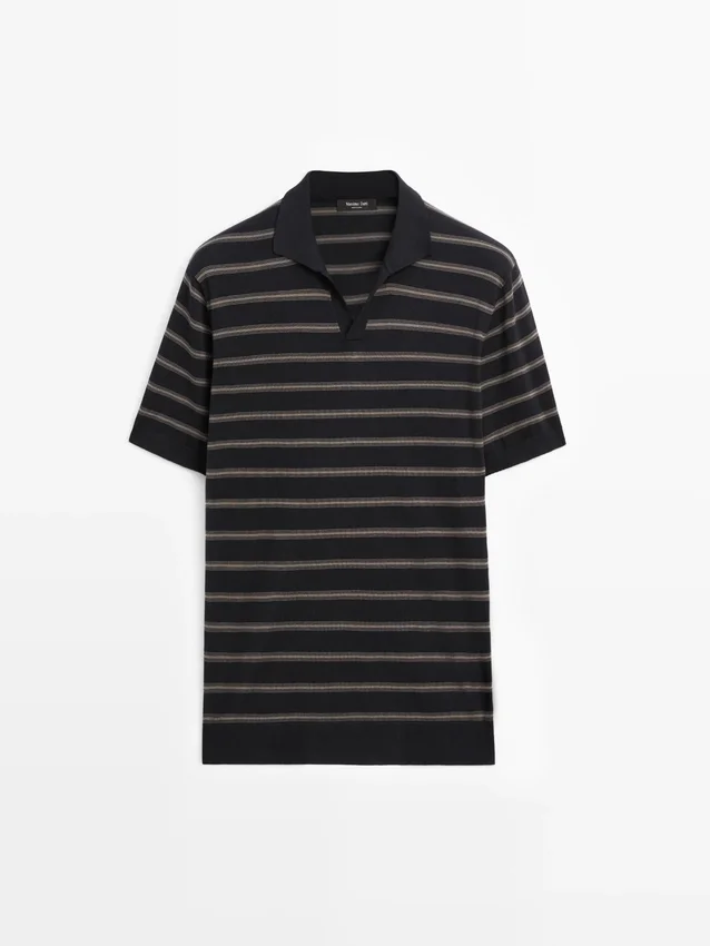 Knit Polo Sweater with Contrast Stripes Knit Polo Sweater with Contrast Stripes