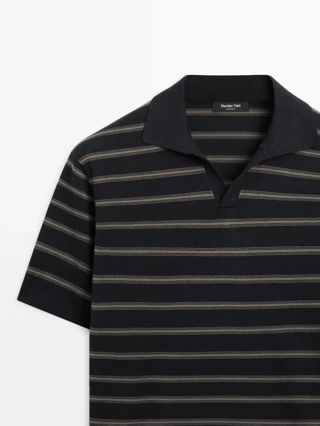 Knit Polo Sweater with Contrast Stripes Knit Polo Sweater with Contrast Stripes