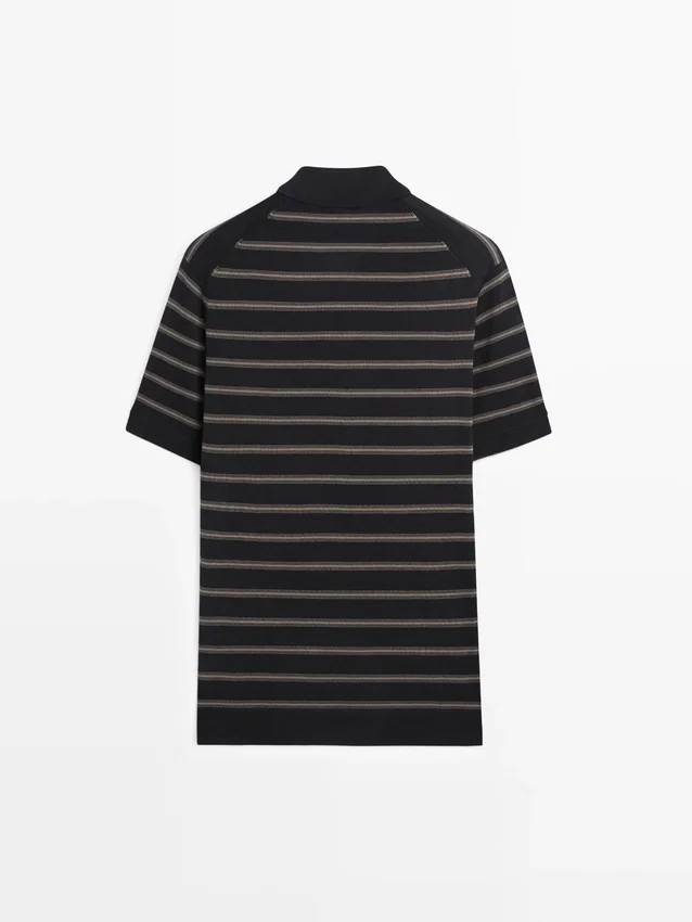 Knit Polo Sweater with Contrast Stripes Knit Polo Sweater with Contrast Stripes