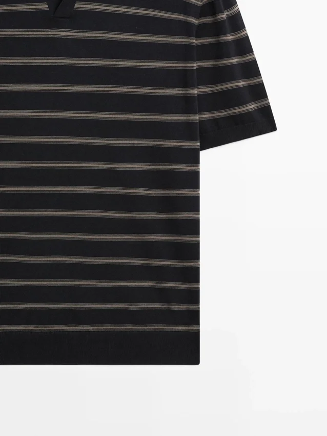 Knit Polo Sweater with Contrast Stripes Knit Polo Sweater with Contrast Stripes