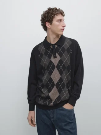 Knit Sweater with Argyle Detailing