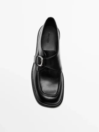 Leather Derby Shoes with Buckle