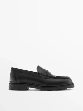 Leather Track-Sole Loafers with Penny Strap