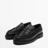Leather Track-Sole Loafers with Penny Strap