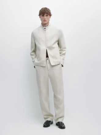Lightweight Linen Trousers with Herringbone Detail