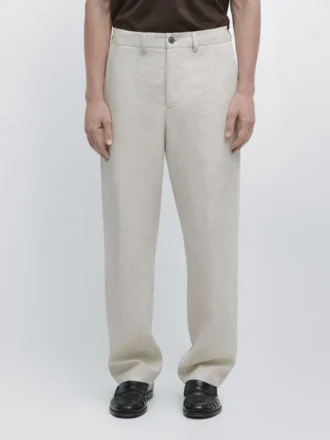 Lightweight Linen Trousers with Herringbone Detail
