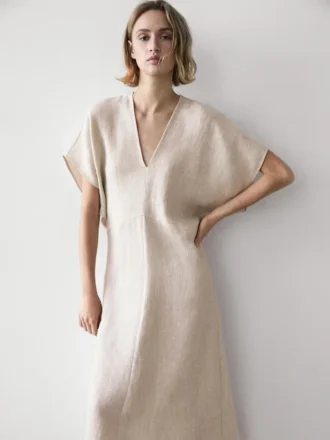 Lightweight Short Sleeve Linen Midi Dress
