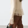 Linen Blend Cardigan with Ruffle Details