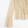 Linen Blend Cardigan with Ruffle Details