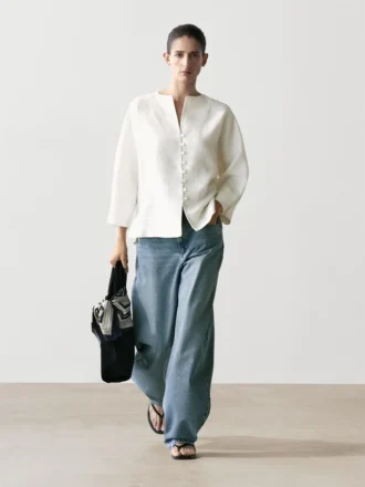 Linen Jacket with Button Details