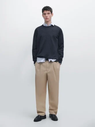 Merino Wool Crew Neck Knit Sweater