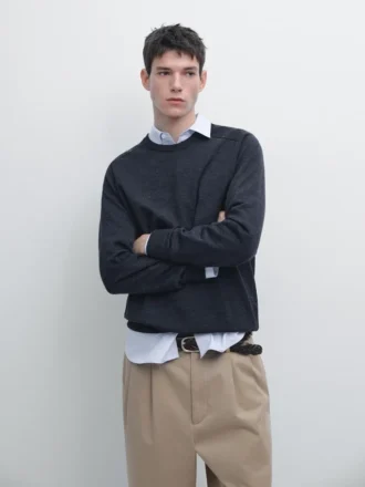 Merino Wool Crew Neck Knit Sweater