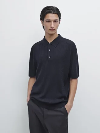 Merino Wool Knit Polo Sweater