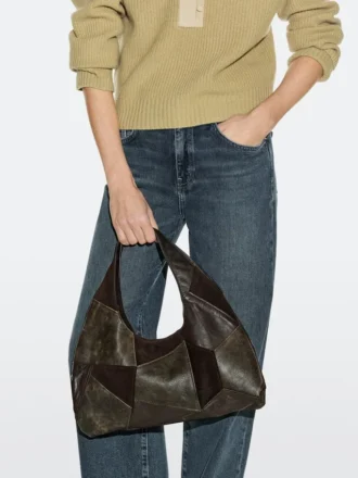 Mid-Size Patchwork Suede Leather Bag