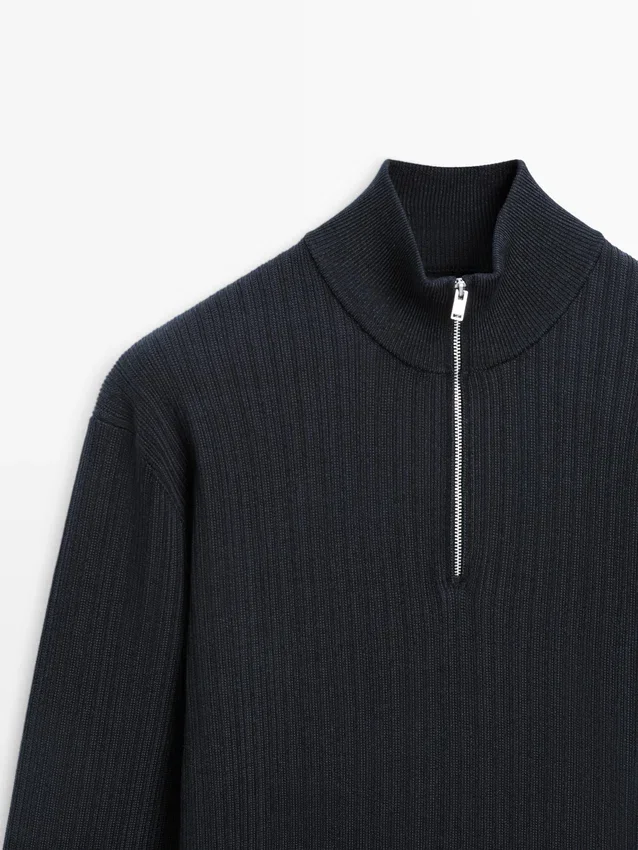 Mock Neck Knit Sweater with Zip Mock Neck Knit Sweater with Zip